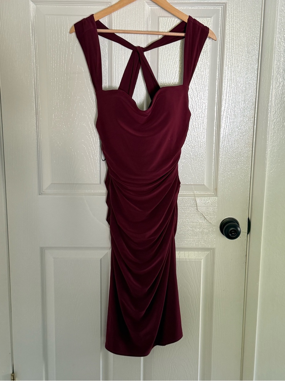 Laundry By Shelli Segal Burgundy Ruched Cowl Midi Dress